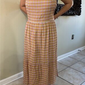 LOFT Pastel Plaid Maxi Dress
